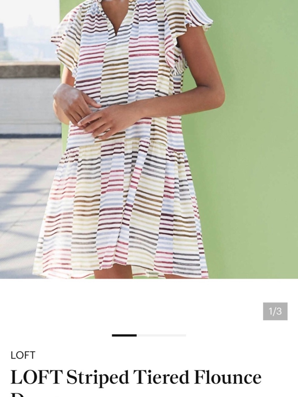 LOFT Striped Tiered Flounce Dress in Multi-Color XS